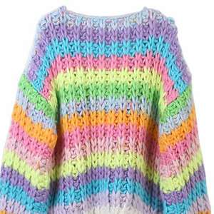 Suéter de ganchillo de maternidad hecho a mano suelto para mujer personalizado cárdigan con estampado de rayas para mujer de invierno tamaño femenino - Product Image 6