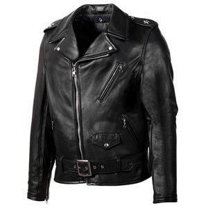 Veste en cuir véritable noire à manches longues pour hommes, veste de moto à épissage véritable pour hommes, vente en gros - Product Image 5