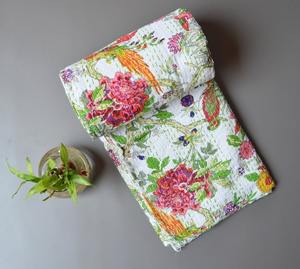 Couvre-lit en lin de couette Kantha fait à la main indien et couvre-lit avec motif solide impression de bloc de main bébé groupe d'âge literie - Product Image 2