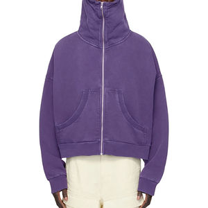 Sweat-shirts à capuche surdimensionnés en gros, respirants, gris, à épaules tombantes, lourds, délavés à l'acide, à fermeture éclair intégrale, pour hommes, Pakistan - Product Image 5