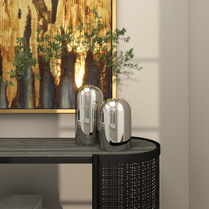 Set of Two Polished Metallic Cylindrical <b>Vases</b> with Rounded Tops for Modern Home or Office Decor - Product Image 1
