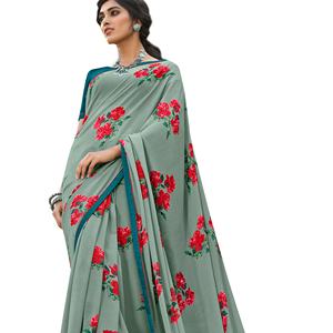 Sari indio y paquistaní étnico tradicional de diseñador con blusa estampada para ropa de fiesta de mujer - Product Image 2