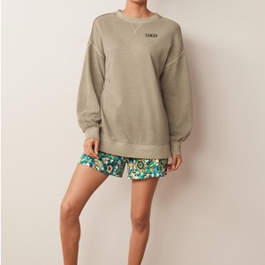 Sudaderas de cuello redondo con hombros caídos personalizadas de alta calidad, sudadera de mujer de Color sólido transpirable de gran tamaño, tarifa barata 2026 - Product Image 1