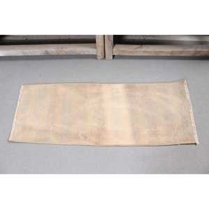 พรมคิลิมวินเทจขนาดเล็ก 1.1x3 ฟุต (34x90 ซม.) พรมลายพรางสีเบจแบบตุรกี - Product Image 3
