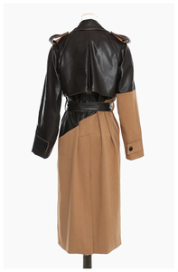 Trench-coat élégant ceinturé en cuir pour femme avec col à revers et doublure douce pour l'hiver, l'automne et les tenues formelles - Product Image 6