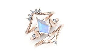 Juego de anillos de boda de compromiso de piedra lunar en forma de cometa de plata 925 'Moon My Life' estilo clásico chapado en rodio para fiestas de aniversario - Product Image 3