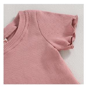 Nouvelle collection élégante couleur unie à manches courtes bébé 2 pièces ensemble 100% coton meilleur du Bangladesh prix usine - Product Image 4