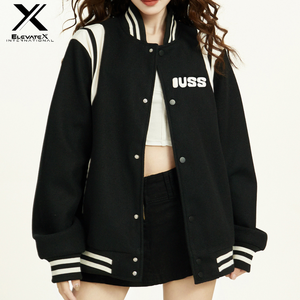 Women's Wool Varsity Jacket Custom Letterman Solid Windproof Plain Dyed Fabric Printed Techniques Fur Pocket - Product Image 1