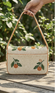Beaded Floral <b>Orange</b> Pattern Flap Shoulder <b>Bag</b> Handmade Casual Daily Use - Product Image 3