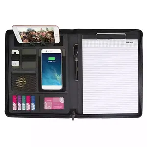 Desain Mewah Organizer Portofolio Bank Daya Telepon Pengisian Bisnis A4 Padfolio dengan Pengisi Daya Nirkabel dan Port USB