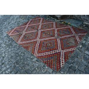 Tapis en Latex de Laine Turque Vintage 5.9 X 8.2ft Motif de Patchwork Traditionnel Rouge Vert pour Décor de Couloir de Salon - Product Image 2