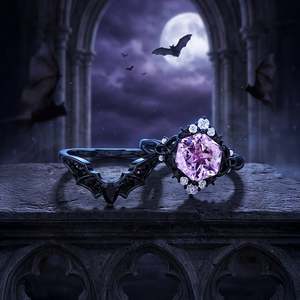 Jeulia <b>Gold</b> Plated Moissanite Fashion <b>Ring</b> <b>Set</b>-Gothic Black Celtic Twist with Purple Hexagon Cut Claw Inlay - Product Image 5