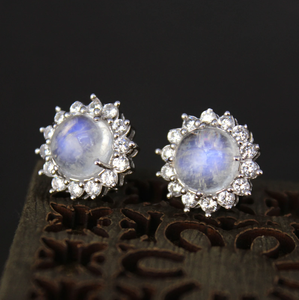 18K Gold Plated Vintage Handmade 925 Sterling <b>Silver</b> Bezel Shape Gemstone Earrings Women <b>White</b> Rainbow Wedding Anniversary Party - Product Image 3