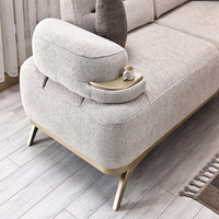 Ensemble de canapés de salon nordique moderne en tissu texturé, capitonné de luxe, 3+3+1+1, avec pieds en bois contrastants, pour maison, villa, école, parc