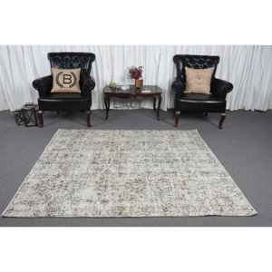 Alfombra Turca Vintage de Patchwork con Base de Látex Ecológica, 5.2x6.4 pies (159x195 cm), Alfombra Persa Blanca de Lana - Product Image 2