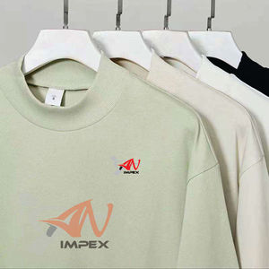 Camiseta de Cuello Alto de Algodón Personalizada para Hombre, 320G, Talla 3XL, Hombros Caídos, Ajuste Holgado, Camiseta Lisa de Gran Peso - Product Image 1