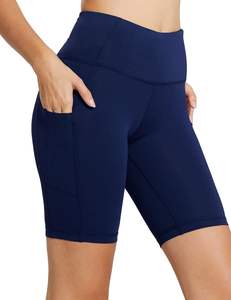 Short de Yoga taille haute pour femme Poches latérales Contrôle du ventre Taille élastique Short de course d'entraînement de gymnastique Motif solide Séchage rapide - Product Image 1