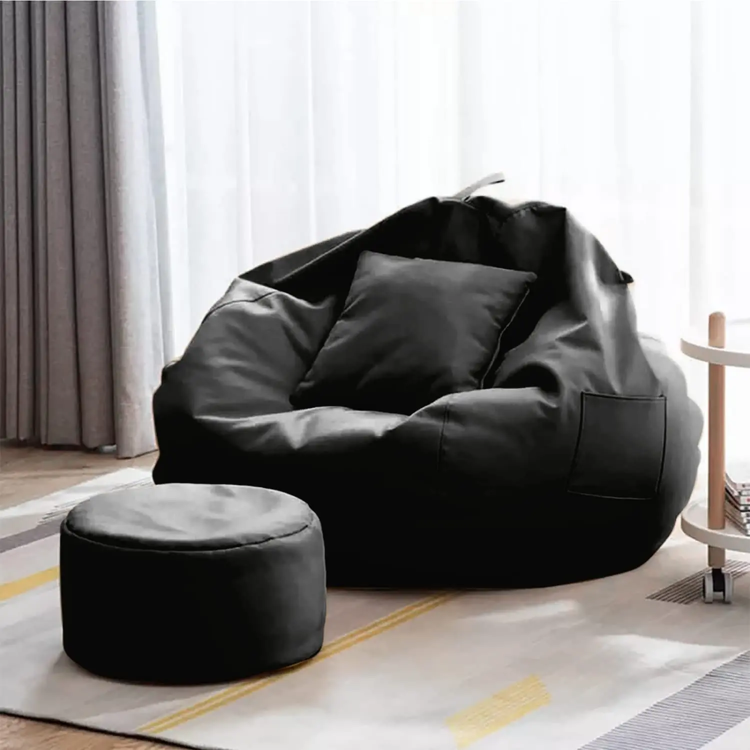 XXXL sac de fèves en cuir noir gonflable café géant confortable intérieur extérieur garçon paresseux loisirs sacs de fèves chaises housse de canapé canapé haricot