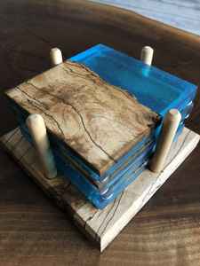 Purple Epoxy Resin Wood <b>Coaster</b> <b>Set</b> <b>With</b> <b>Holder</b> Square Handmade Drink Mat Tabletop Protection Decorative Kitchen Bar Office Bulk - Product Image 4