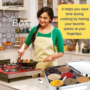 Top vente indien Masala Dabba avec couvercle en verre hermétique forme carrée boîte à épices en acier inoxydable à vendre étagère à épices - Product Image 5