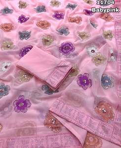 High on Demand Fashionable Top Quality Attractive Ethnic Clothing Chiffon Saree With Blouse With Sequence Work Wholesale <b>Supply</b> - Product Image 4