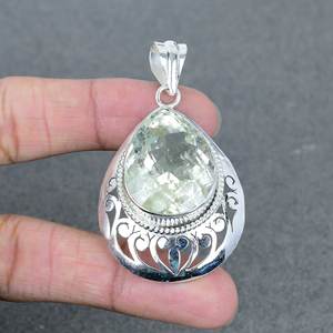 Pendentif pierres précieuses naturelles améthyste verte avec placage argent colliers en laiton breloque en vrac pour la fabrication de bijoux de fête - Product Image 2