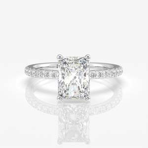 Radiant Cut Moissanite Diamond <b>Set</b> in Pave <b>Sterling</b> <b>Silver</b> Elegant Moissanite <b>Rings</b> - Product Image 5