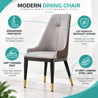 Chaise de salle à manger moderne de luxe en bois massif avec accoudoirs en cuir et structure métallique pour hôtel et restaurant
