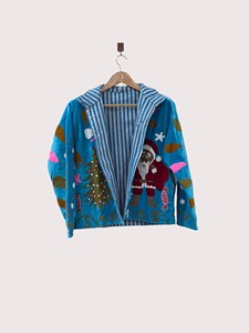Hand Embroidered Velvet <b>Christmas</b> <b>Jacket</b> With Santa And Tree Design Mandarin Collar Full Sleeve Plus Size Women's Winter Fleece - Product Image 4