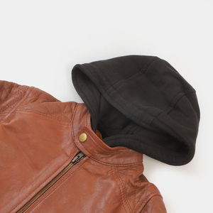 Stylish Unisex Kids Sheep Skin Leather <b>Jacket</b> with Stand Collar Waterproof & Breathable Customizable Outerwear for <b>Boys</b> & Girls - Product Image 3