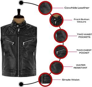 Men's High Quality Breathable Leather V-neck <b>Vest</b> Biker Jacket Custom Design Private Logo Distressed Look Winter Outer Wear All - Product Image 3