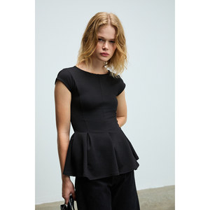 GRIMELANGE Blusa peplum de manga corta con cuello redondo y detalle de botones para mujer - Product Image 2