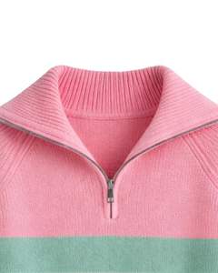 Manufacturer Customized <b>Men</b> Quarter Zip Knit Sweater Pink And Mint Green Striped Soft Knit Warm Winter Casual Pullover Custom - Product Image 4