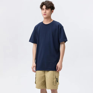 เสื้อยืดถักคอวีแขนสั้นสำหรับผู้ชาย, 240gsm ผ้าฝ้ายคลาสสิกสำหรับทุกเพศน้ำหนักมากคอกลมแขนสั้นผ้าฝ้าย100% ป้องกันริ้วรอยสูง - Product Image 1