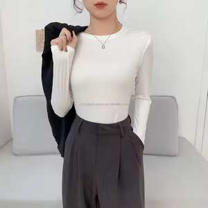 2025 printemps haute qualité coton peigné femmes vêtements à manches longues t-shirt graphique t-shirts femmes. - Product Image 1