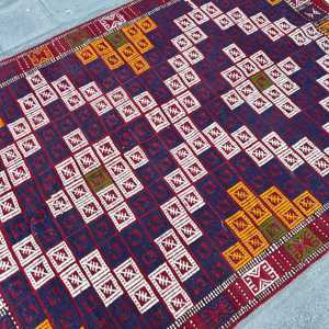 พรมคิลิมวินเทจขนาด 5x7.1 ฟุต สีแดง พรมขนสัตว์เปอร์เซียตุรกี - Product Image 5