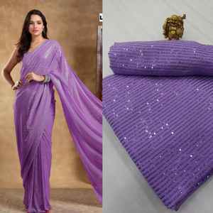 Última Colección: Saree y Blusa de Georgette Sintético con Bordado Pesado de Lentejuelas Dobles Khichdi en Oferta - Product Image 6