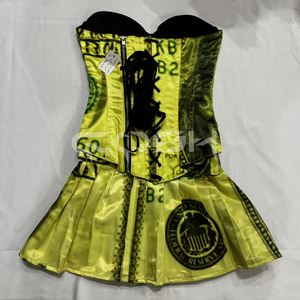 Trendy Satin Fashion <b>Outfit</b> Hourglass <b>Sexy</b> Figure Dollar Print Corset and Skirt Set Supplier - Product Image 3
