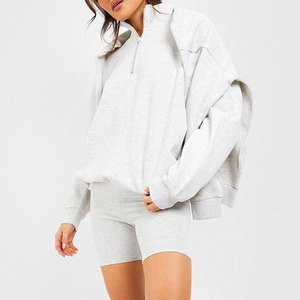 Ensemble de shorts pour femmes OEM, épais, ample, avec col demi-zippé, séchage rapide, léger, pour la salle de sport, la course à pied, taille élastique, fermeture à deux pièces - Product Image 6