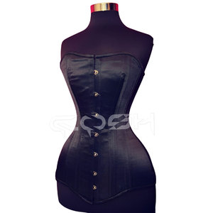 Durable Satin Black Everyday Breathable Overbust Steel Boned Waist <b>Trainer</b> Corset Available in All Colors - Product Image 1