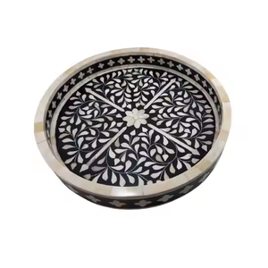 Plateaux de service modernes faits à la main de qualité supérieure, incrustés d'os, à motifs floraux noirs, durables, pour hôtels, restaurants, articles de cuisine, artisanat décoratif - Product Image 2