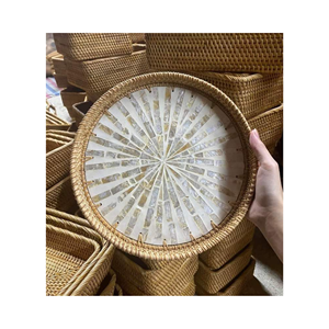 Handwoven round rattan basket premium rattan <b>serving</b> <b>tray</b> with sturdy handles for versatile use - Product Image 3