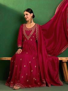 Trajes de lujo indios Anarkali para mujeres vestidos de novia bordados de Henixa venta al por mayor bordado pesado para fiestas - Product Image 5