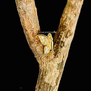 Or massif 14K diamant naturel papillon nez/oreille goujon bijoux fins. - Product Image 3