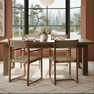 Silla de Comedor SOLOBEAT de Madera Maciza y Ratán Natural, Moderna, Minimalista, Hecha a Mano, para Exteriores - Product Image 1