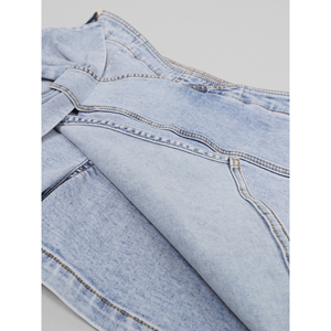 Paola Riboni Women's Straight Denim Skirt High Waist Asymmetric <b>Wrap</b> Tie Washed Light Wash Summer Streetwear Style - Product Image 5