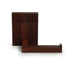 Distributeur de rouleau de papier hygiénique artisanal à cadre à carreaux porte-papier hygiénique mural en bois de sheesham pour salle de bain - Product Image 3