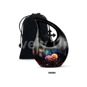 Urna negra para adultos de cremación de flores con gota de lágrima para cenizas humanas, urna cruzada decorativa con bolsa de terciopelo gratis - Product Image 5