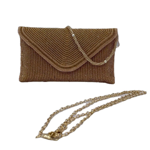 Diseñador hecho a mano elegante étnico yute bolso de noche mujer nupcial boda embrague solapa piedra patrón cadena correa estilo de moda - Product Image 1