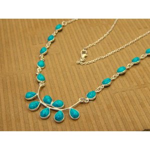 Collier de pierres précieuses turquoise fait à la main 925 bijoux en argent sterling conception de chaîne unique cadeau parfait pour les femmes-pendentif de mode - Product Image 1